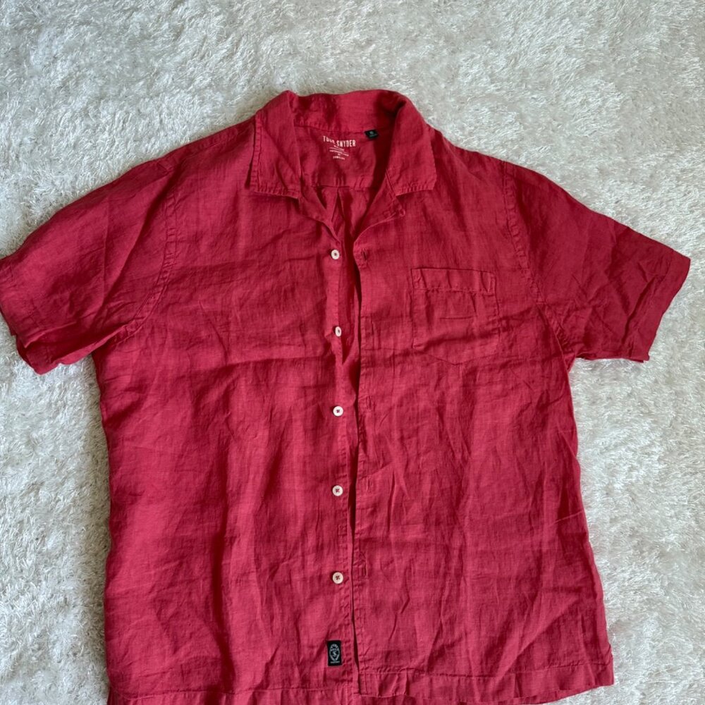 Todd Snyder Camp Shirt Men XL 100% Linen Loop Collar Short Sleeve Beach